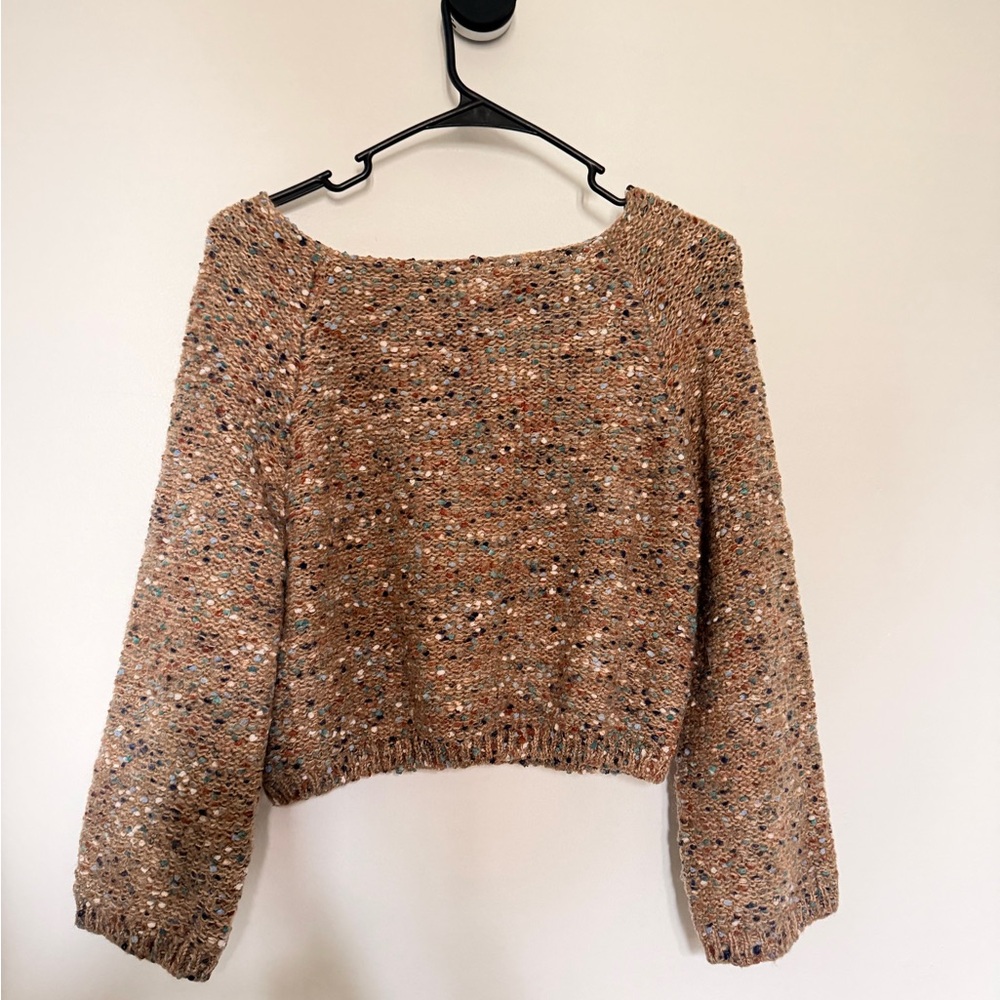 Ost Off-the-Shoulder Knit Sweater in Speckled Brown